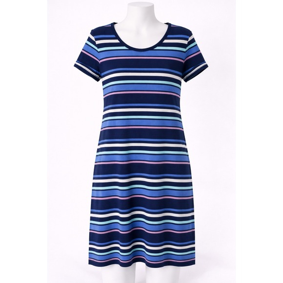 T by Talbots Tops - T by Talbots Womens Petite Large Blue Striped‎ Short Sleeve Open Back Top LP